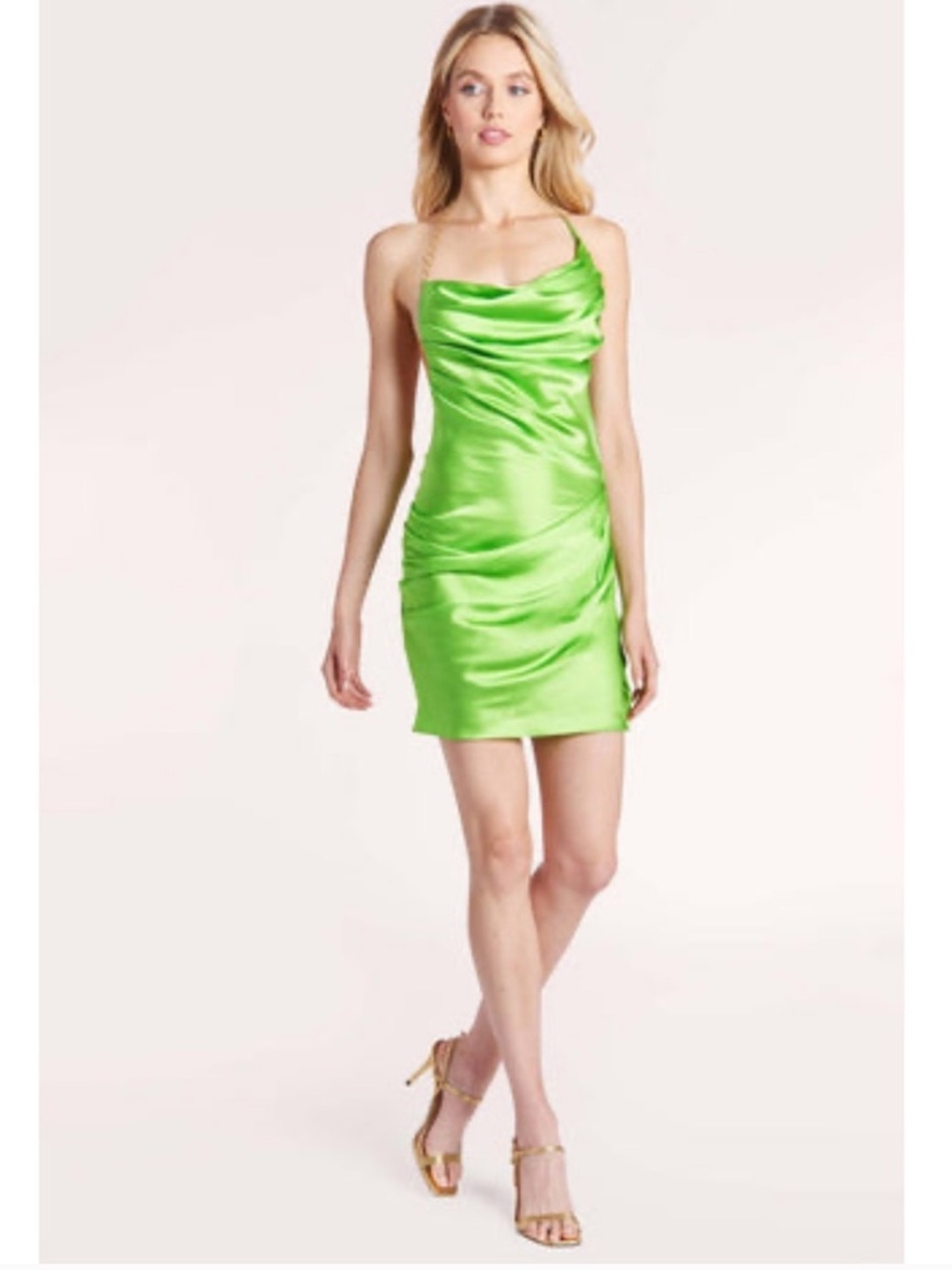 NWOT Amanda Uprichard Neon Green Satin Cowl Mini Dress
